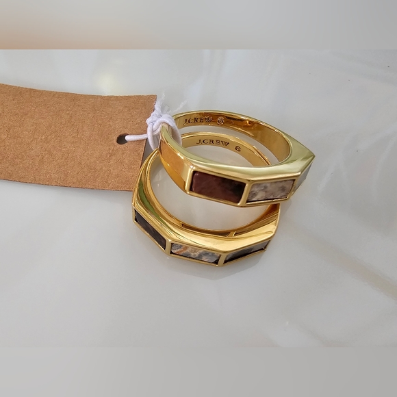 J.Crew Size 6 Olga Marbled Semiprecious Stone 2 Ring Set NEW WITH TAGS - Picture 5 of 5